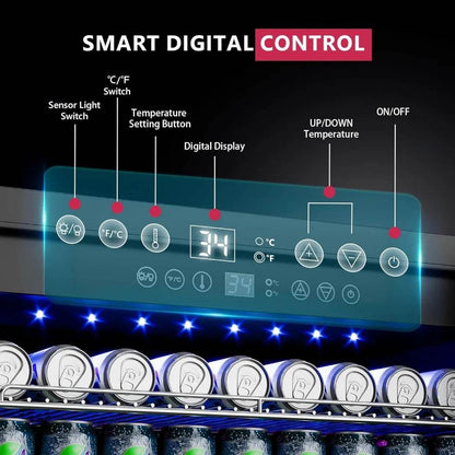 24 inch beverage refrigerator, 180 can beverage cooler built-in or independent, under counter refrigerator with glass door - MarvelouStoree
