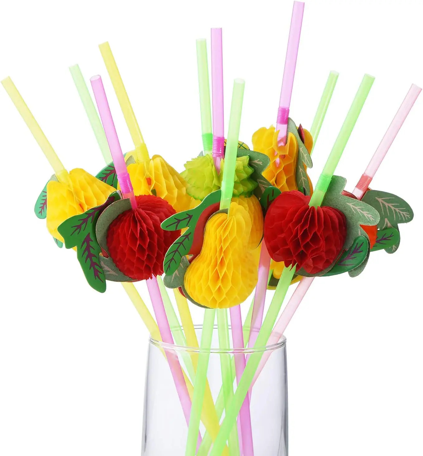 100 Pcs Disposable Straws Rainbow Umbrella Fruit Straws Table Decor Tropical Drinks for Cocktail Soft Drinks Hawaiian Party