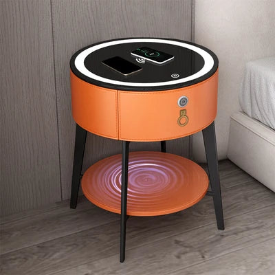 Round Tiny Table Bedside Table Voice-activated Smart Multifunction Lock Wireless Coffee Charging Nightstands Bedroom Cabinets