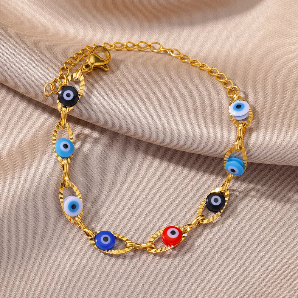 Gothic Rainbow Evil Eye Bracelets For Women Stainless Steel Gold Color Turkish Demon Chain Charm Bracelet Summer Beach Jewelry