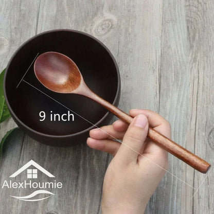 6 Piece Wooden Spoon Bamboo Kitchen Korean Style 9 '' Inch Natural Wood Soup Tableware Cooking Honey Coffee Spoon Mixing Spoon