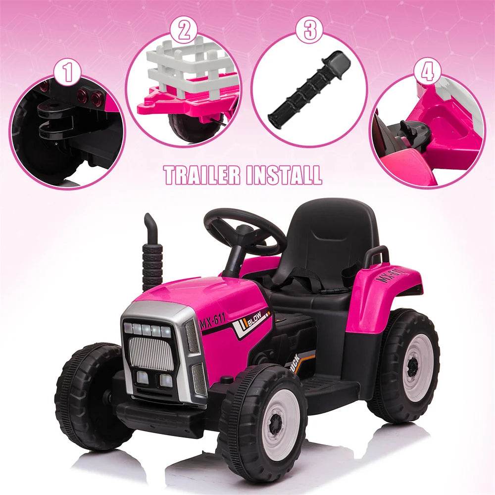 12V Kids Electric Ride on Tractor Car & Trailer W/MP3 Player & LED Light Remote Control Battery Powered Gift for Xmas - MarvelouStoree