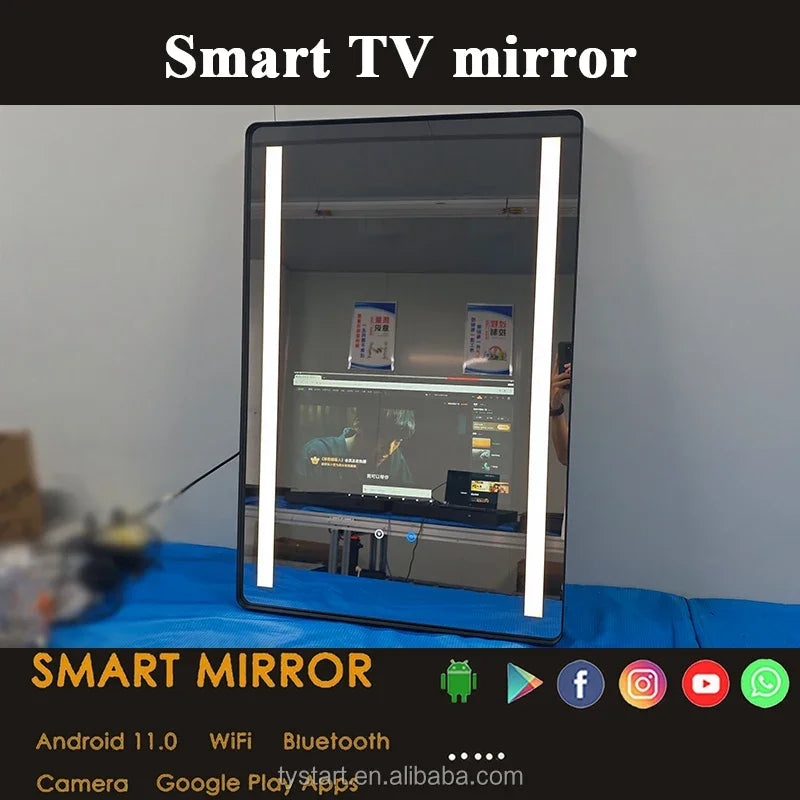 Factory Price Wall Mounted Magic Mirror Anti-Fog IP65 Waterproof Hotel Bathroom Touch Screen Mirror With Tv Android Smart Mirror