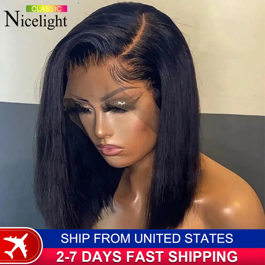 Short Bob Wig Bone Straight Human Hair Wigs For Black Women Pre-Plucked Remy Wigs Malaysian 13x4 Lace Frontal Wigs 180% Density