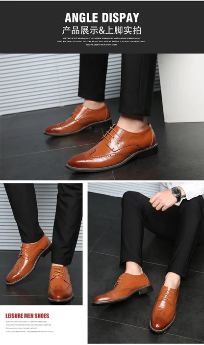 Fashion Black Brown Dress Shoes Mens Business Shoes PU Leather Oxford Social Luxury Shoes Boys Prom Casual Footwear Pointed Toe