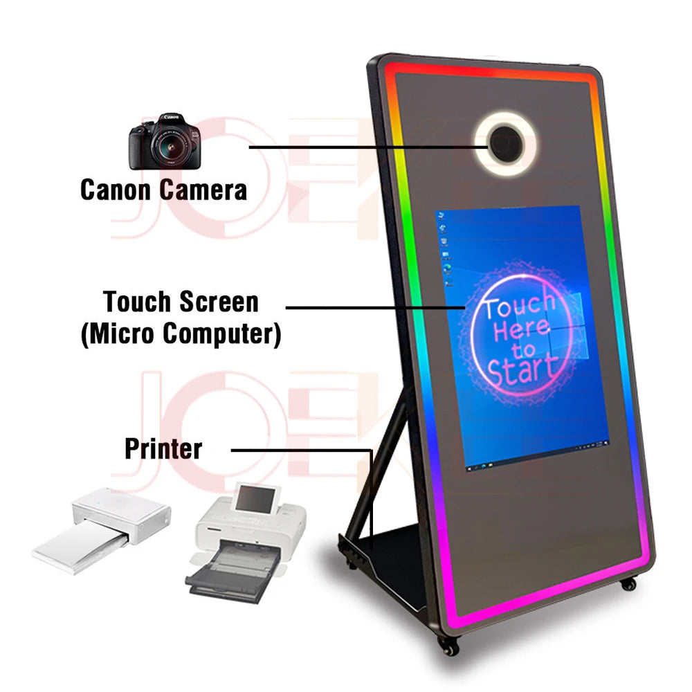 Portable Mirror Photo Booth Selfie Machine 32in Touch Screen Built-in Mini PC 65 inch Magic Mirror Photo Booth for Partys Events