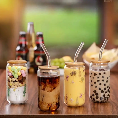 550ml/400ml Glass Cup With Lid and Straw Transparent Bubble Tea Cup Juice Glass Beer Can Milk Mocha Cups Breakfast Mug Drinkware