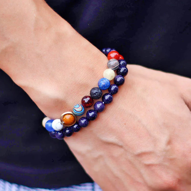 Unique Eight Planets Bracelet Homme Female 6mm 8mm Natural Volcanic Rock Braslet Lapis Lazuli Beaded Brazalete Chakra Braclet