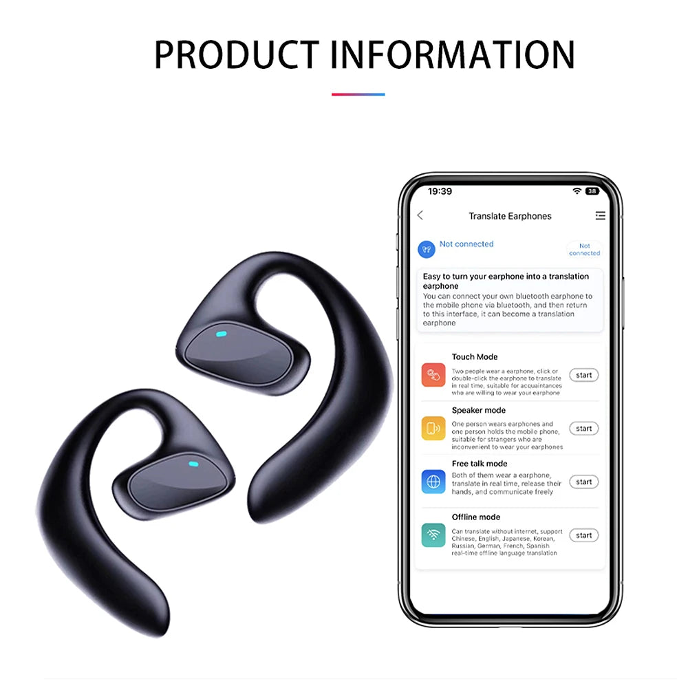 2024 New Top Smart Voice Translator Wireless Bluetooth Earphones Translation Multi 144 Languages Headphones Real Time Translate