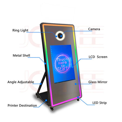 Portable Mirror Photo Booth Selfie Machine 32in Touch Screen Built-in Mini PC 65 inch Magic Mirror Photo Booth for Partys Events