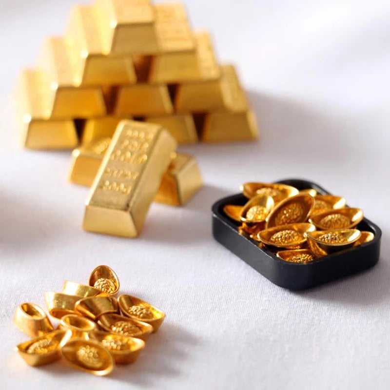 3/5/12pcs Feng Shui Auspicious Lucky Money Mascot Plastic/crystal Crafts Gold Ingot Decoration Crafts