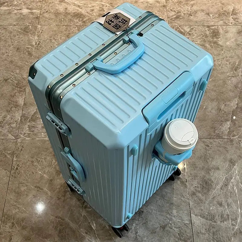 Large Capacity Travel Luggage Aluminum frame Suitcase pull rod Case 24/28/32 " with Cup Holder Travel Case Combination box