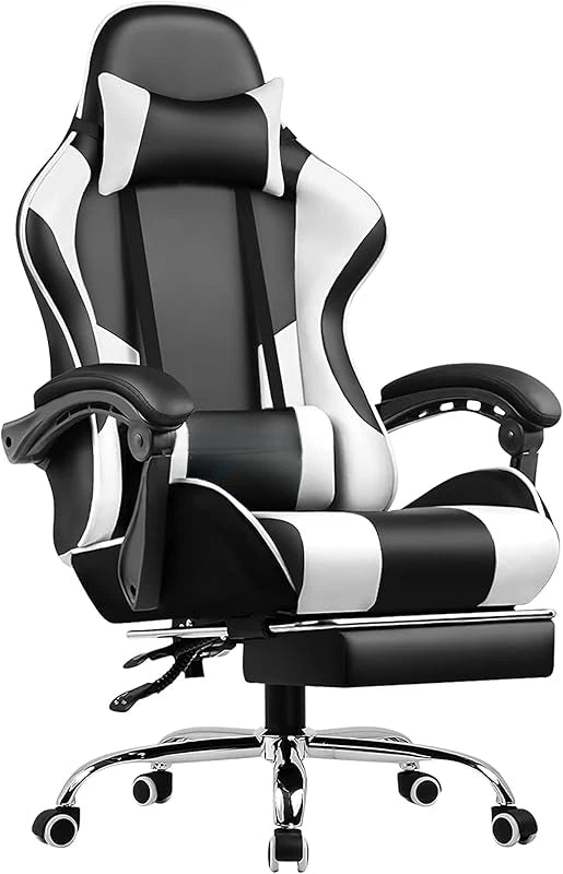 with Footrest and Lumbar Support, Height Adjustable Game Chair with 360°-Swivel Seat and Headrest and for Office or Gaming