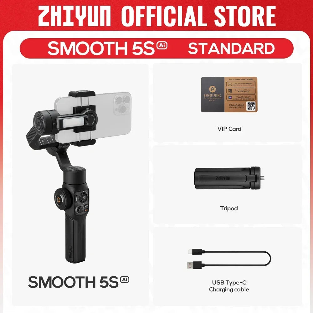 ZHIYUN Official SMOOTH 5S AI Handheld Stabilizer Gimbal 3-Axis Gimbals Fill Light Phone Stabilizer for iphone 13 pro max Samsung