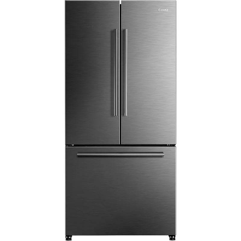 Galanz GLR18FS5S16 French Door Refrigerator with Installed Ice Maker and Bottom Freezer Adjustable Electrical Thermostat Control - MarvelouStoree