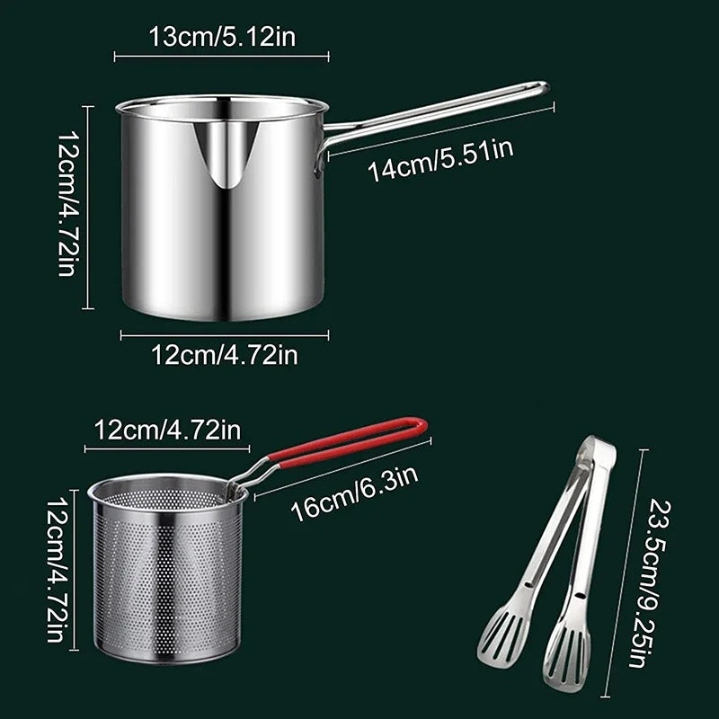 Frying Pan Set Japanese Deep Oil-saving Fryer 304 Stainless Steel High Temperature Kitchen Tempura Chicken Basket Cooking Tools