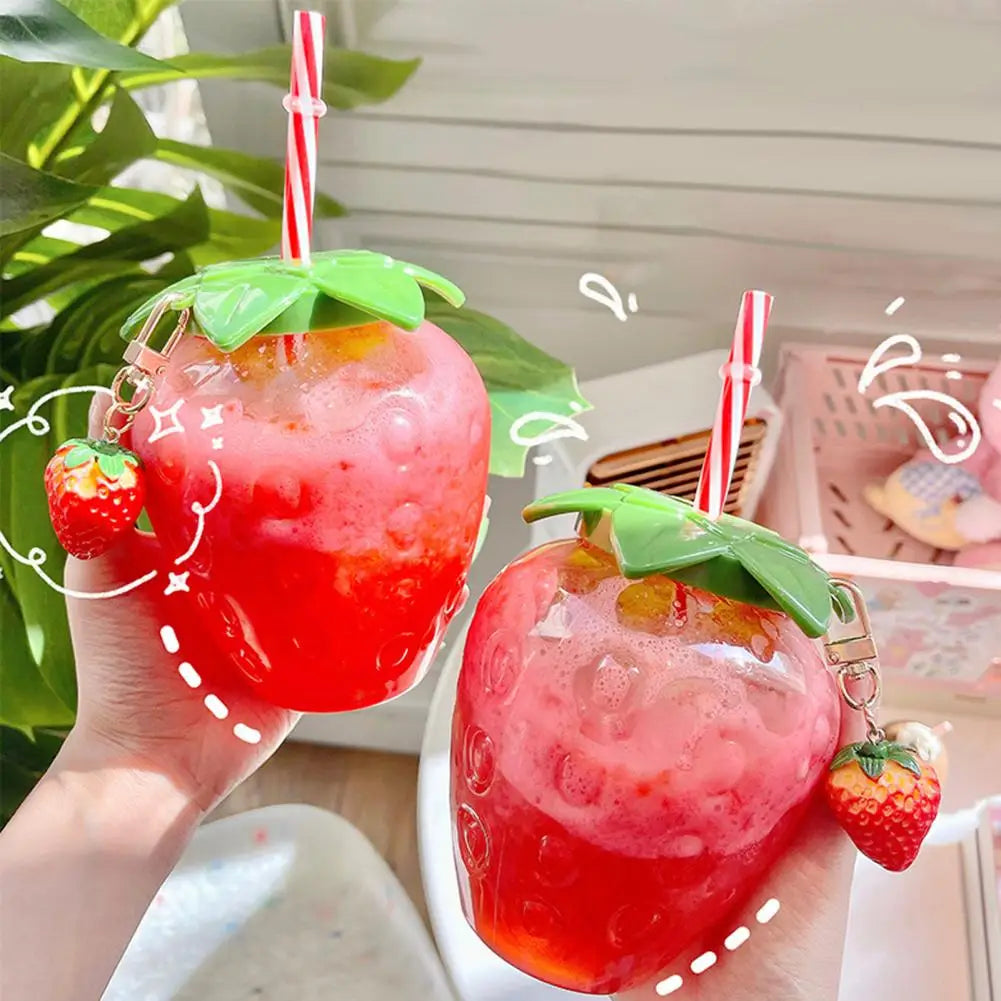 500 ml Water Bottle Cup With Straw Cute Strawberry Shape Leak-Proof Tumbler Juice Mug Drinking Tools Drinkware Photography Pops