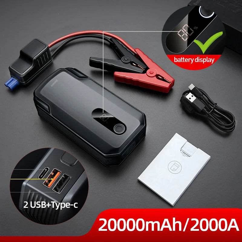 Baseus 20000mAh Car Jump Starter Power Bank 2000A 20000mAh Car Battery Charger Auto Emergency Booster Starting Device Jump Start - MarvelouStoree