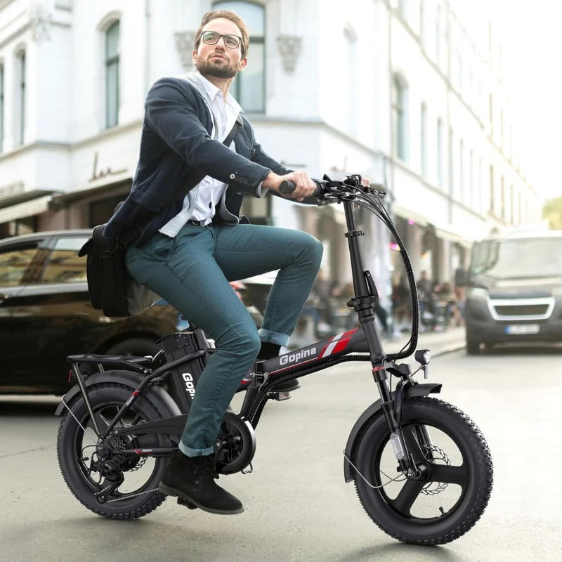 QVivi Gopina , 16" x 3.0 Fat Tire Bike, 350W Folding Electric Bicycle, 48V Removable Battery, Up to 40 Mile