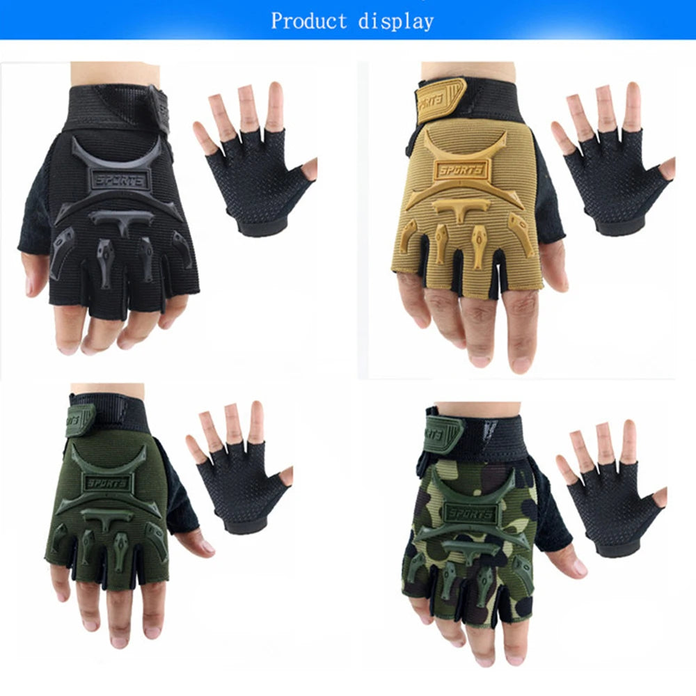 1Pair Kids Tactical Fingerless Gloves Army Military Camo Anti-Skid Mittens Half Finger Boys Girls Children Outdoor Sport Cycling