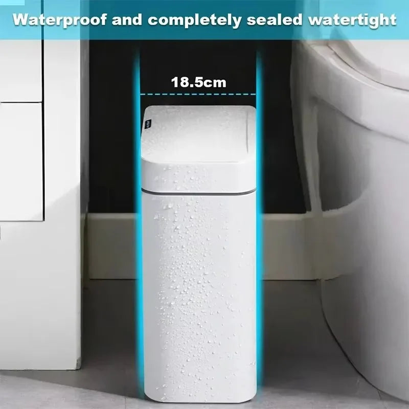 White 15L Smart Bathroom Trash Can Non-Contact Narrow Smart Sensor Trash Can Smart Home Automatic Bagging Electronic Trash Can