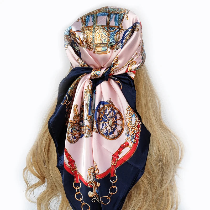 new 90*90cm fashion Silk Scarf Scarftop Headwraps Women Vintage Four Seasons Hair Scarve Hijab Foulard Bandana Femme Headscarf