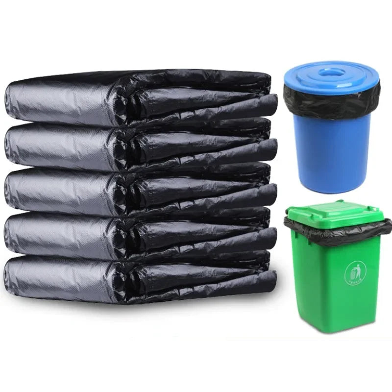 50PCS/1Roll Large Garbage Bags 50L/100L Black Hotel Property Super Large Plastic Bag Flat Mouth Thickening Trash Bags