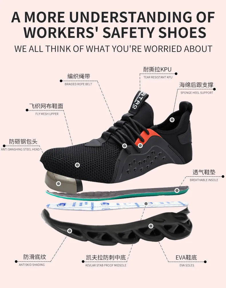 48 Size Unisex Work Safety Shoes Steel Toe Cap Light Breathable Sneaker For Men Anti-smash And Anti-puncture Safety Sneakers