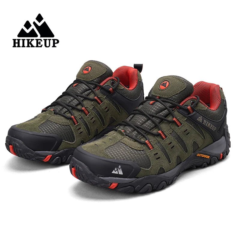 HIKEUP Men's Hiking Shoes Suede Leather Outdoor Shoes Wear-resistant Men Trekking Walking Hunting Tactical Sneakers