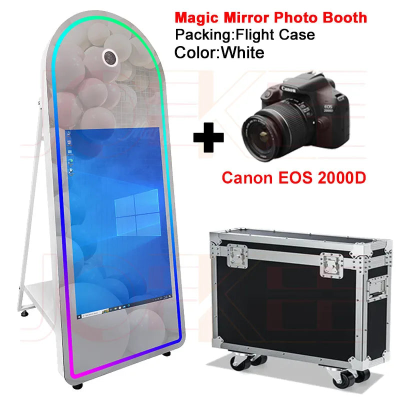 DSLR Photo Booth 32" Selfie Touch Screen Machine Magic Mirror Photo Booth for Party Wedding Events Christmas With Flight Case