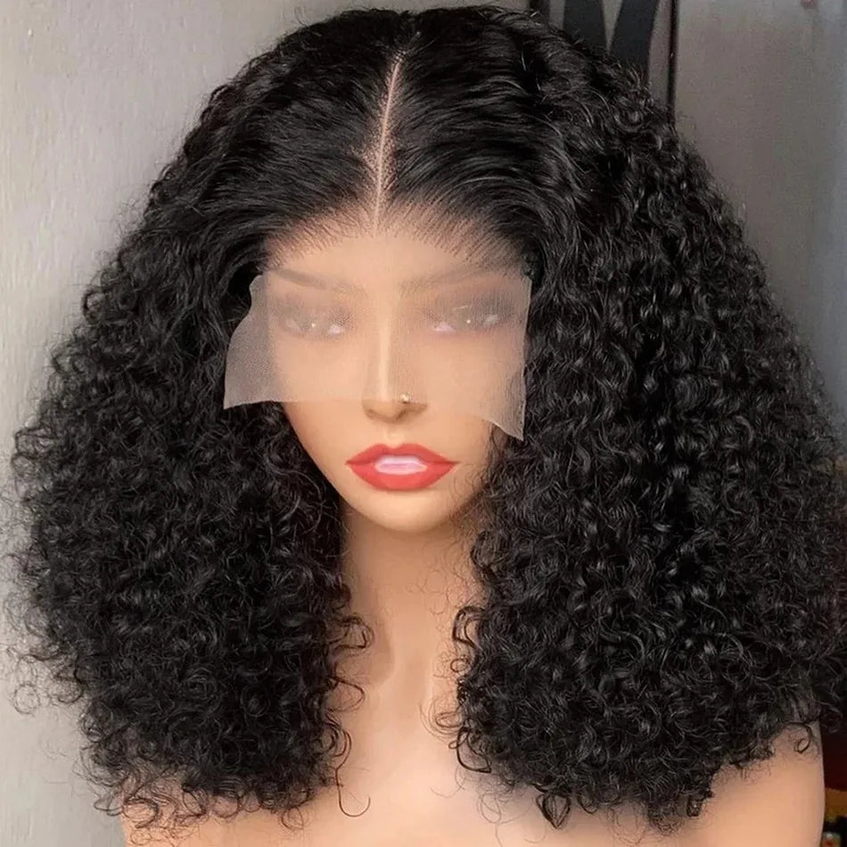 250 Density 13x6 13x4 HD Transparent Curly Deep Wave Lace Frontal Bob Human Hair Wig Lace Front Wig PrePlucked For Black Women