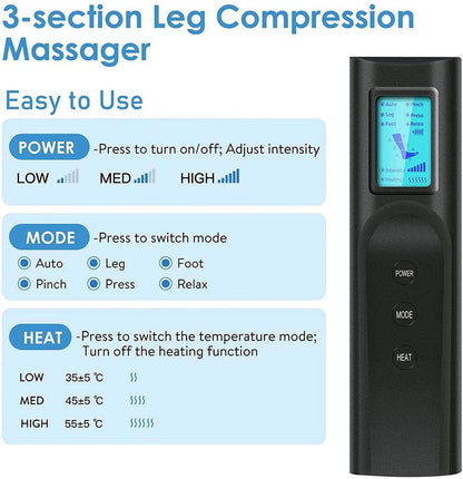 Electric Leg Muscle Relaxer 6 Modes Air Compression Recovery Boot Relieve Foot Fatigue Heating Leg Massager - MarvelouStoree