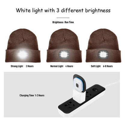 LED Beanie Hat with Light,USB Rechargeable Hands Free 4 LED Knitted Headlamp Cap