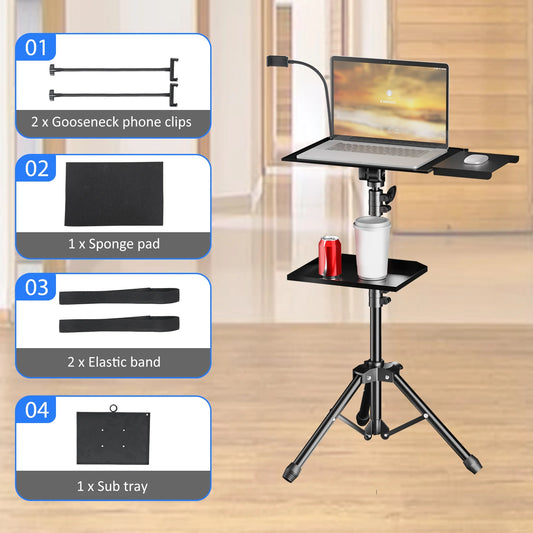 SH 90/125/145CM Projector Tripod Stand With Trays Laptop Tripod, Portable Projector Floor Stand Adjustable Height With Hose Clip