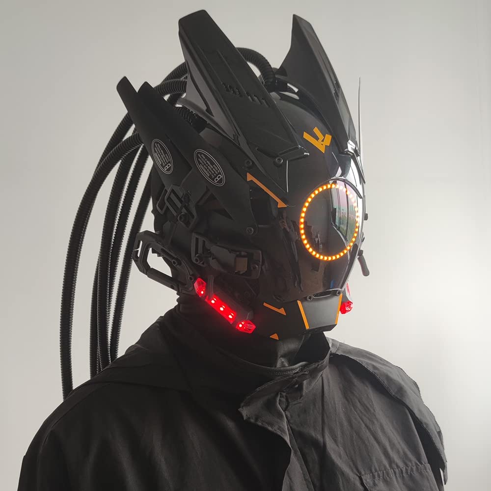 JAUPTO Cyberpunk mask  round lights with woven masks role-playing Halloween suitable for party music festival accessories