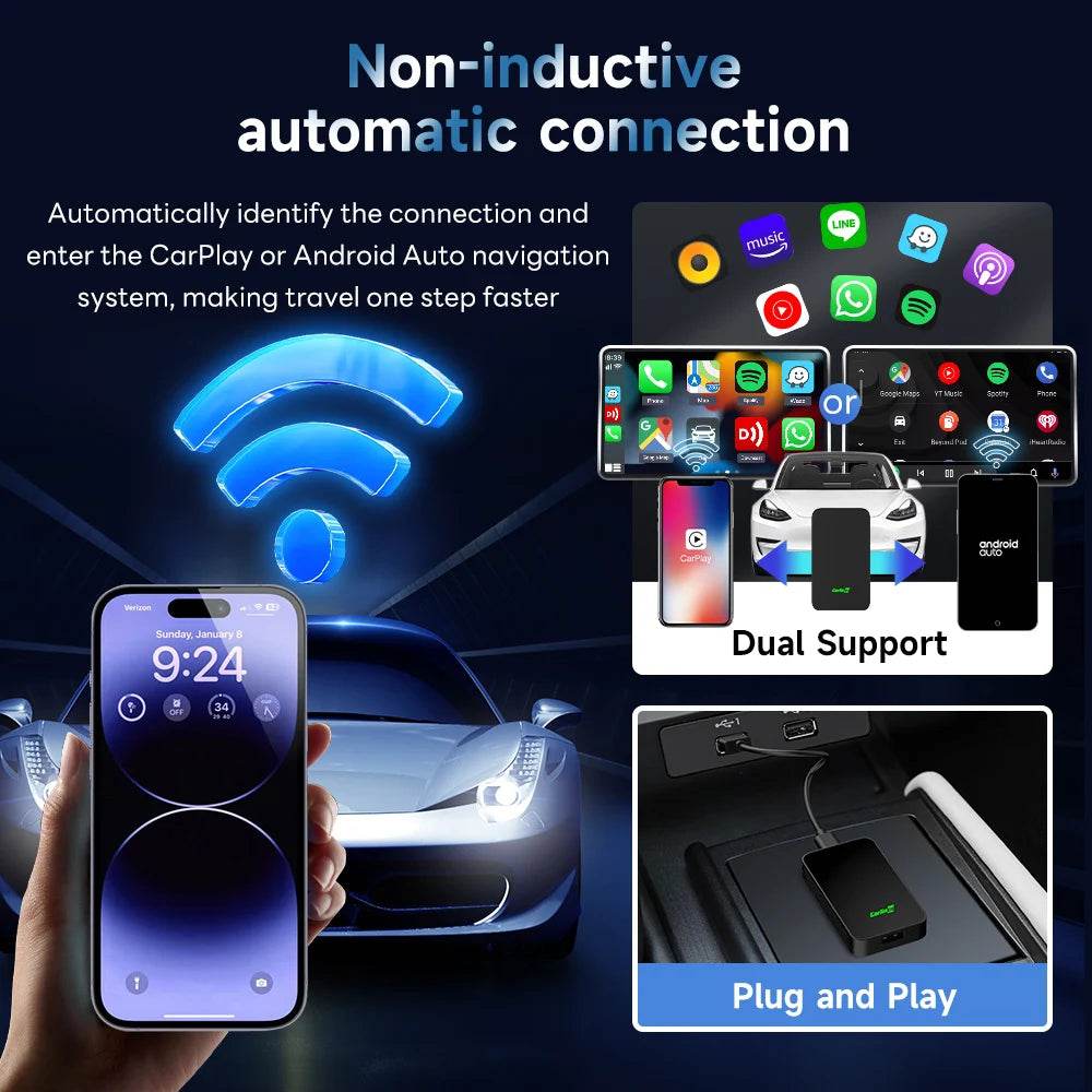 2air CarlinKit 5.0 Wireless CarPlay Wireless Android Auto Box 2.4G & 5.8Ghz WiFi BT Auto Connect Plug&Play For Wired AA CP Cars - MarvelouStoree