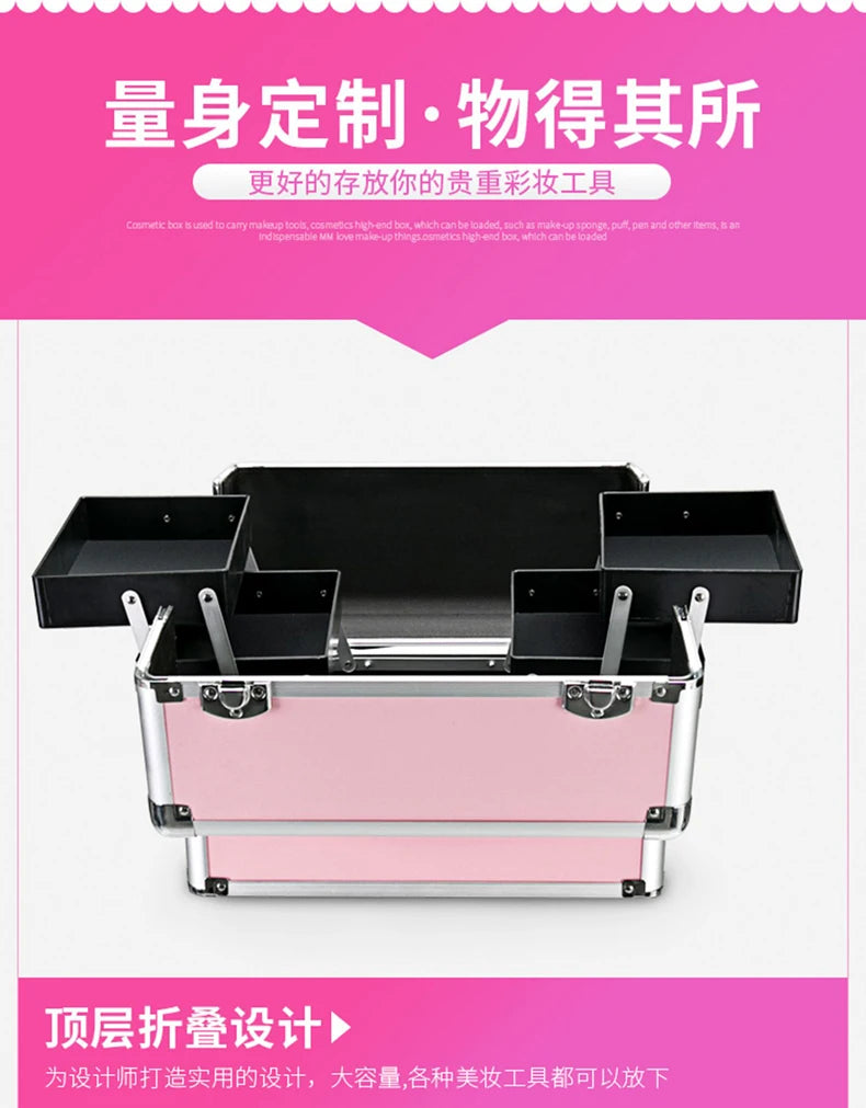 Professional 2/3/4 layers trolley makeup suitcase portable cosmetic trolley luggage box nail tattoo embroidery beauty toolbox