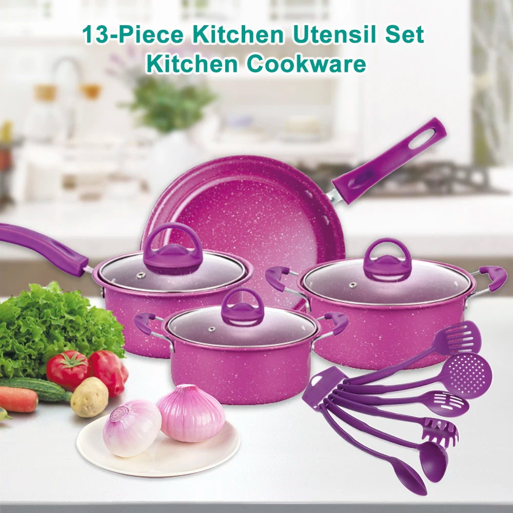 Kitchen Cookware Set 13-Piece Non-Stick Cooking Pots Kitchen Pan Set Kitchenware Gifts for Friends and Family