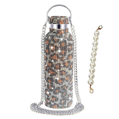 500/750/1000ml Diamond Thermos Bottle With 2pcs Chain Portable Rhinestone Water Bottle Double Wall Stainless Steel Thermal Flask