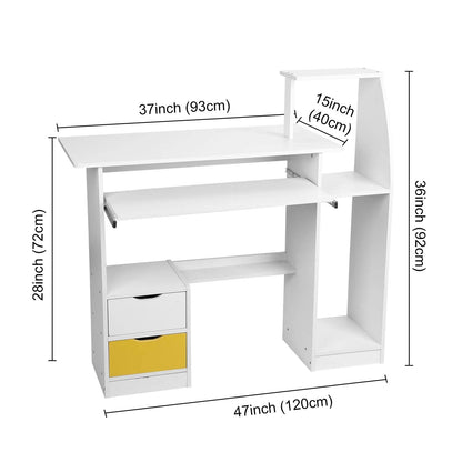 Room Desk Study White Multipurpose Home Office Computer Writing Desk Furniture Table Desks Reading Gaming Desktop Bedroom Wood - MarvelouStoree