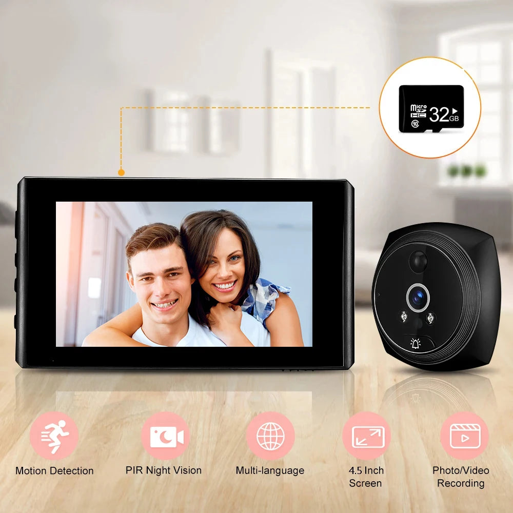 4.5 Inch 1080P Digital Door Viewer Smart Home Peephole Doorbell Camera PIR Motion Detection Night Vision Video Doorbell