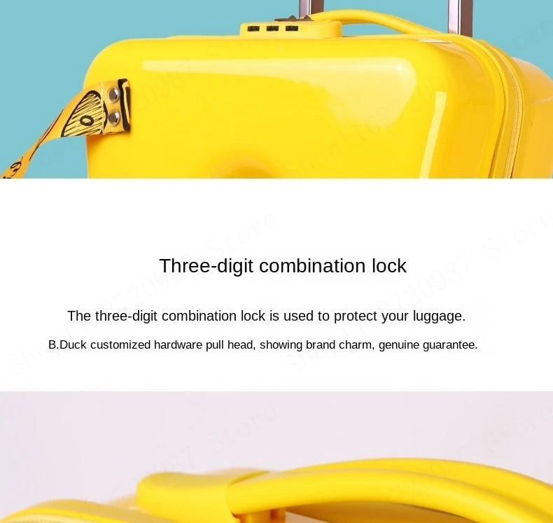 Cute Pony Cartoon Children Suitcase Duck Pattern Ride on Luggage Case 20 24 inch Cabin Carry-on Suitcase TSA Lock