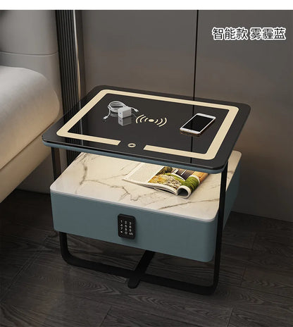 Smart Wooden Bedside Table Modern Style Bedroom Nightstands with Wireless Charging Bluetooth Speaker Home Storage Side Cabinet