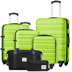 Luggage Set 4 Piece Luggage Set ABS hardshell TSA Lock Spinner Wheels Luggage Carry on Suitcase WHITE-BROWN, 6 piece set