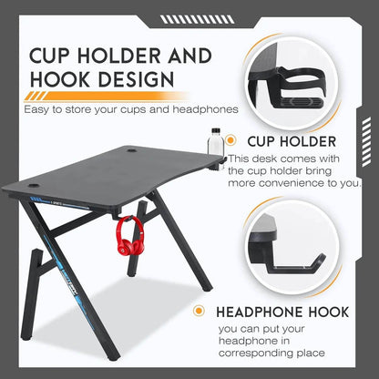 47 Inch Home Office Desk Extra Large Modern Ergonomic PC Carbon Fiber Table Gamer Workstation with Cup Holder Headphone Hook - MarvelouStoree