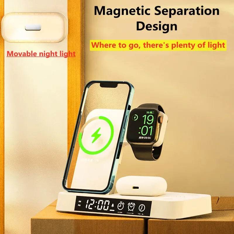 30W 3 In 1 Wireless Charger Stand Pad Alarm Clock Night Light Fast Charging Station Dock for iPhone Samsung Galaxy Watch IWatch - MarvelouStoree