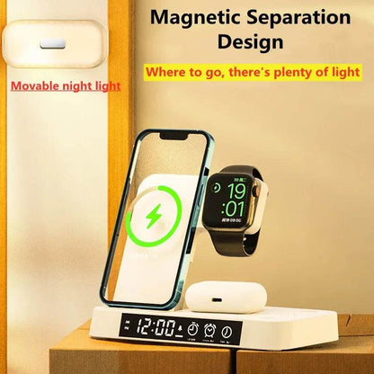 30W 3 In 1 Wireless Charger Stand Pad Alarm Clock Night Light Fast Charging Station Dock for iPhone Samsung Galaxy Watch IWatch - MarvelouStoree