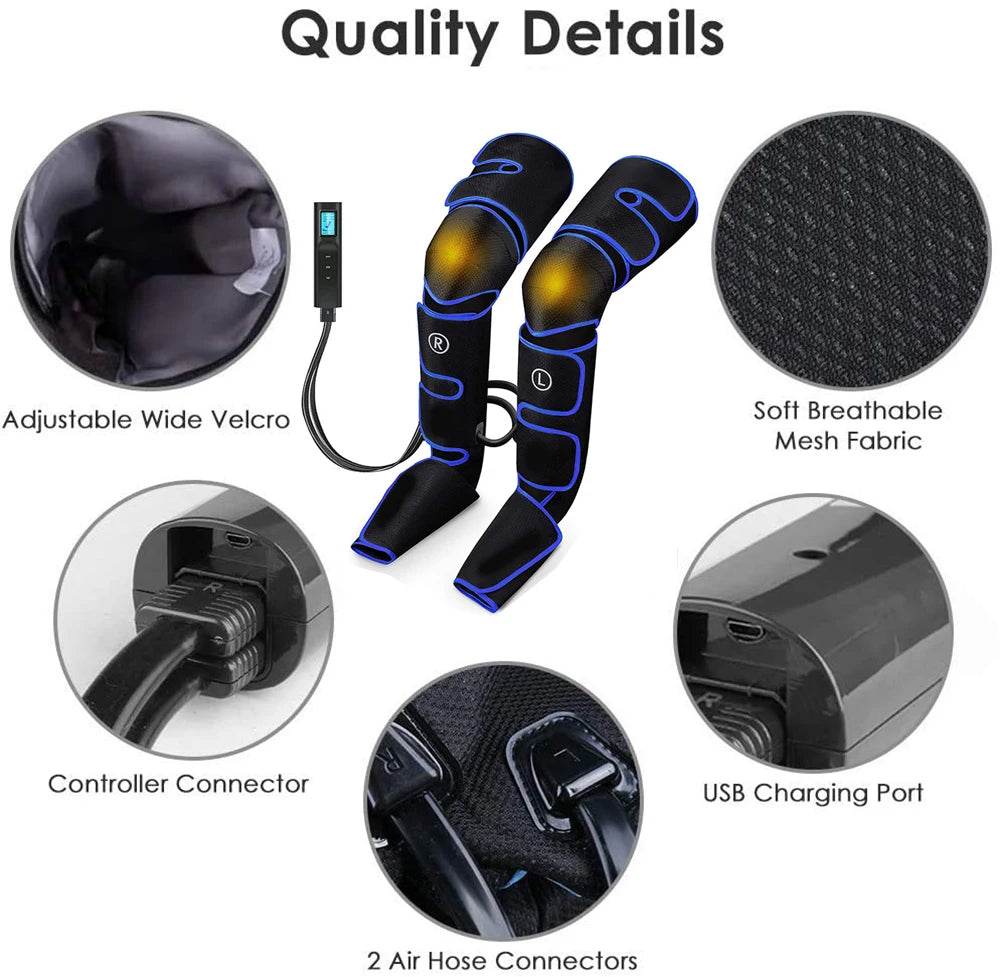 Electric Leg Muscle Relaxer 6 Modes Air Compression Recovery Boot Relieve Foot Fatigue Heating Leg Massager - MarvelouStoree