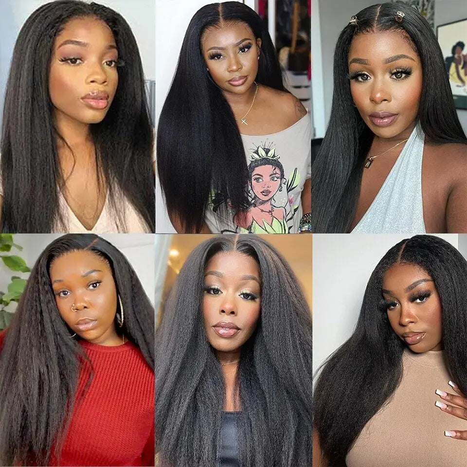 13x4 Transparent Kinky Straight Lace Front Wigs Yaki Straight Human Hair Wigs Bleached Frontal Wigs For Black Women Pre Plucked