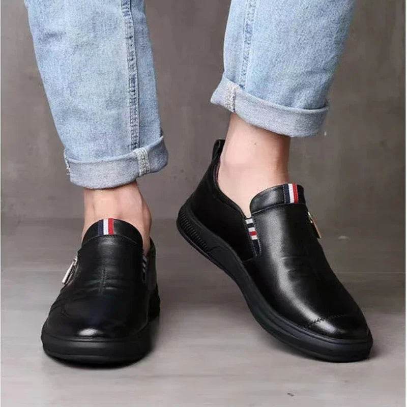 Casual Leather Shoes for Men Trend Brand Loafers Autumn ZIP Flat Man's Sneakes Business Comfortable Moccasins Tenis Masculino - MarvelouStoree